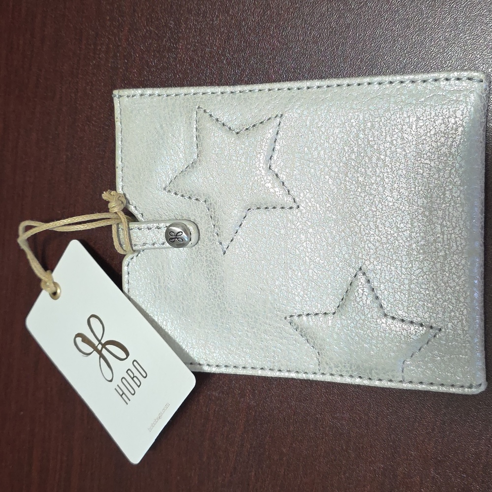 NWT HOBO leather passport holder SILVER Star Embossed
